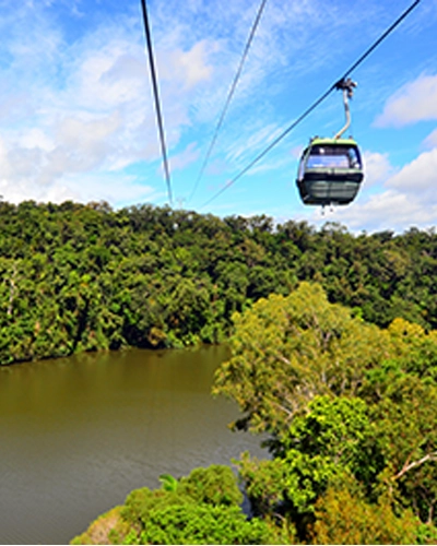 Skyrail Rainforest Cableway, a 7.5 kilometre scenic cableway running above the Barron Gorge National Park a World Heritage in the far Wet Tropics of Queensland, Australia.
